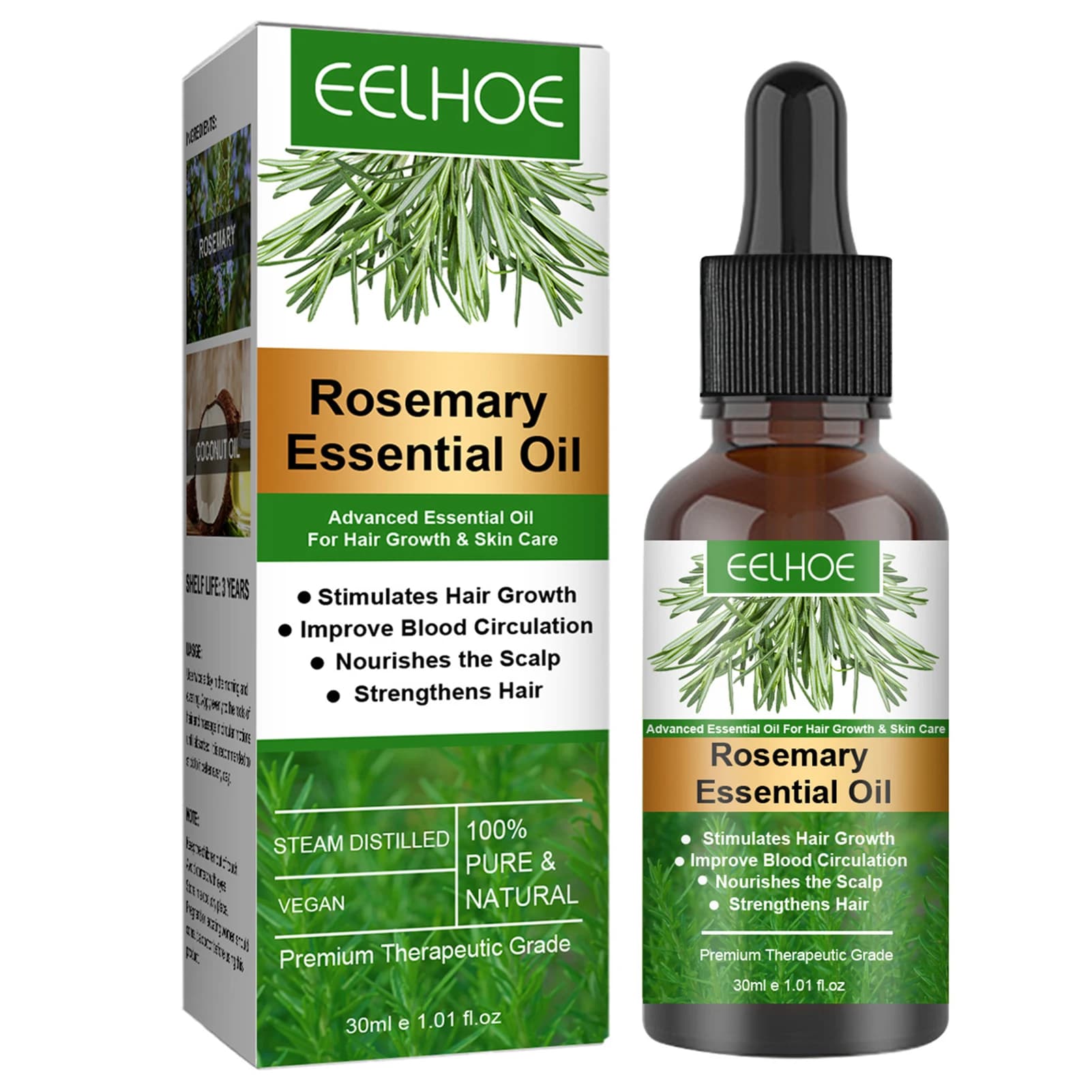 Château d'huile essentielle de romarin pour la croissance des cheveux, Pure Natural, Nourrir les cheveux brillants, Soins capillaires sains, 30ml