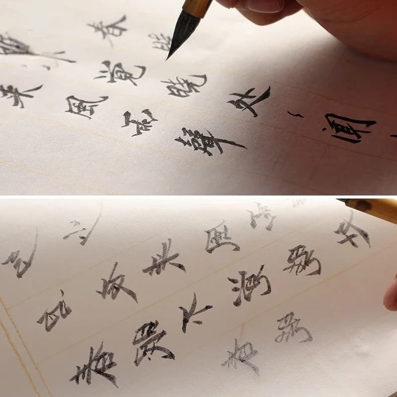 Papier de calligraphie carré roulant à grilles Xuan, papier de riz à moitié mûr, stylo pinceau pour débutants, pratique de l'écriture