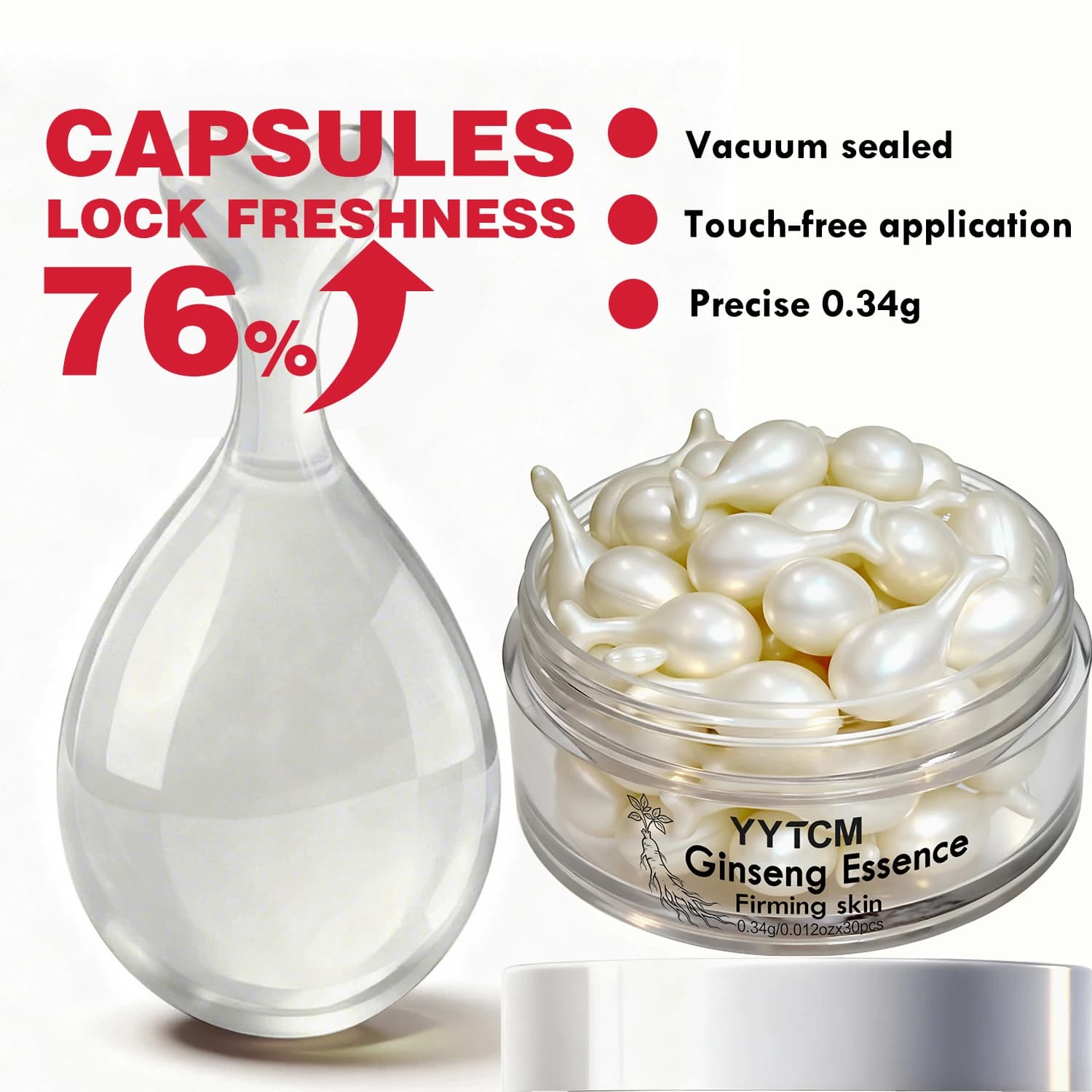 Capsules d'essence de ginseng, essence hydratante et raffermissante, contient du squalane, de la niacinamide, de la vitamine E, du rétinol, hydratation intense (0,34 g x 30 capsules)/flacon - 1 flacon