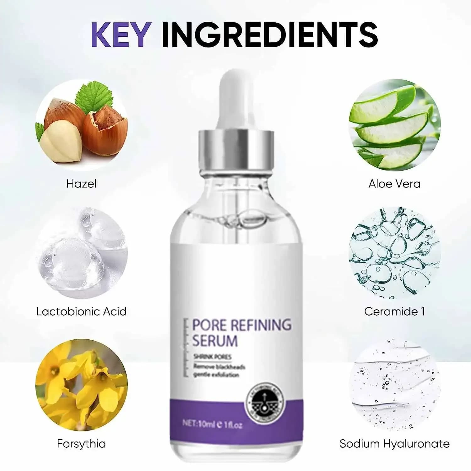 Sérum Réducteur de Pores Visage – Atténue les Pores Dilatés, Resserre et Minimise les Pores – Essence de Soin pour une Peau Ferme et Éclatante