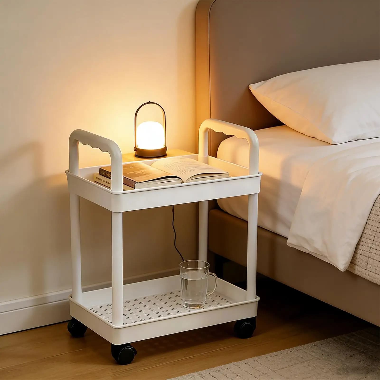 Chariot de rangement roulant à 2 niveaux, meuble mobile avec roulettes, chariot d'artisanat pour la maison, la cuisine, la salle de bain, le garde-manger, la buanderie, le garage