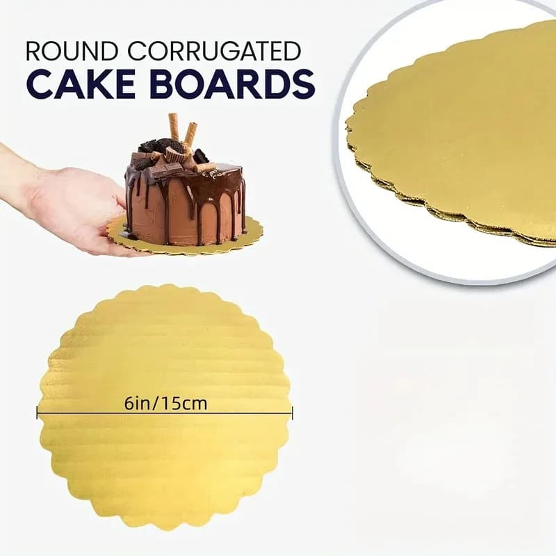 5 planches à gâteaux avec anneaux à gâteau dorés, carton avec base à gâteau de 8/10 pouces, adaptées à la cuisson de gâteaux, doré
