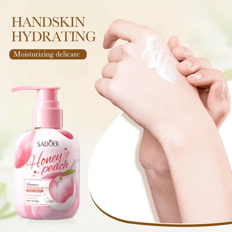 Crème pour les mains à la pêche 150g, riche en glycérine, extrait d'essence de pêche et tocophérol, avec une texture hydratante non grasse, capable de nourrir les peaux sèches, utilisable pour les soi