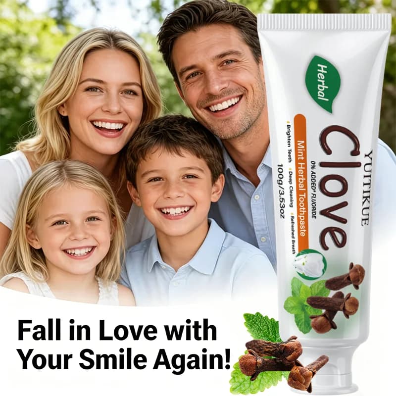 YUITIKUE Dentifrice Herbal Menthe Clou de Girofle 100g Sans Fluorure pour un Nettoyage en Profondeur, des Dents Éclatantes et une Haleine Fraîche