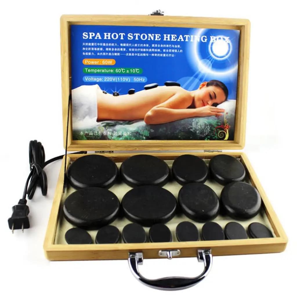 Chauffe-pierres en bambou Rolling Stone Massager, boîte chauffante portable pour une expérience de spa relaxante