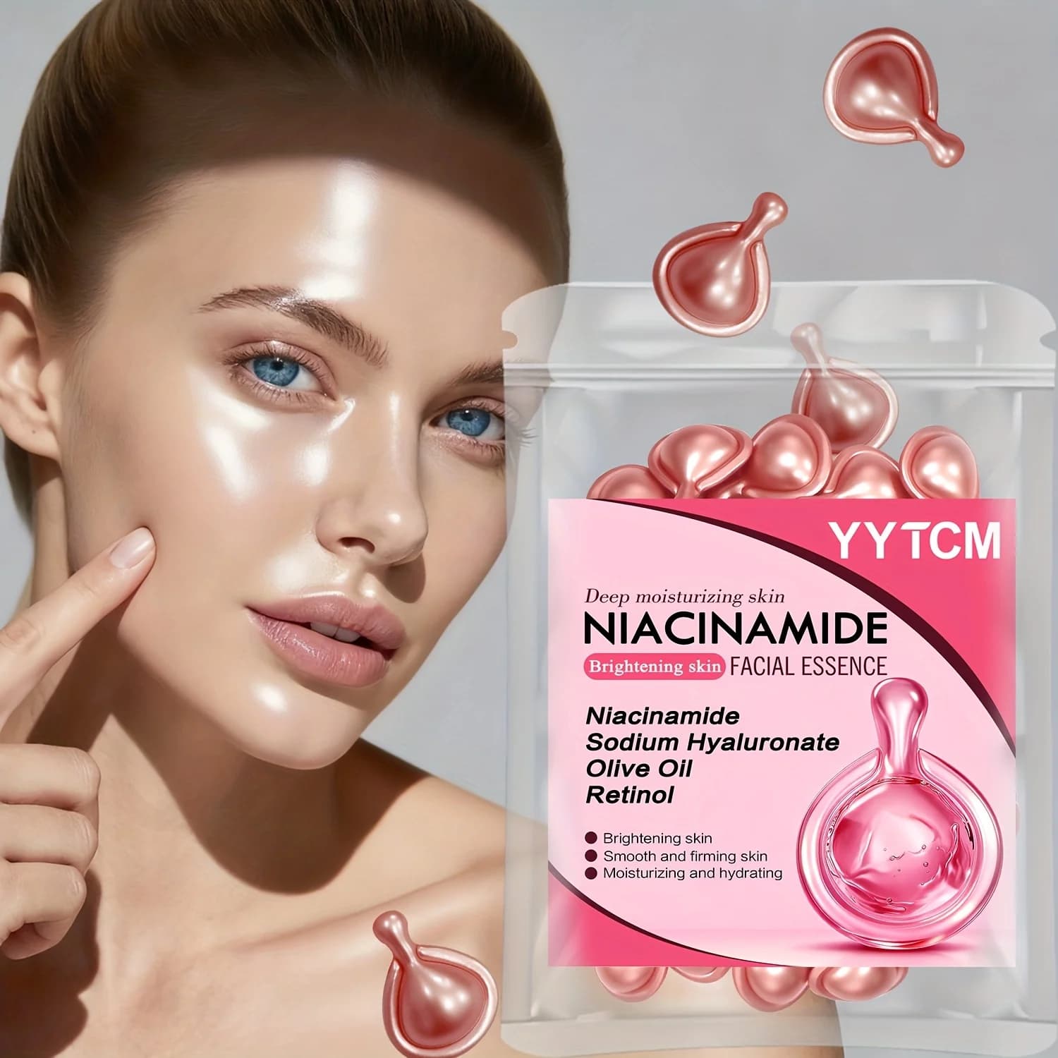 Capsules d'essence faciale à la niacinamide, contenant du rétinol, de l'huile de fruit d'olive, de l'extrait de gardénia, pour éclaircir le teint, hydrater et nourrir la peau, lisser et affiner la pea