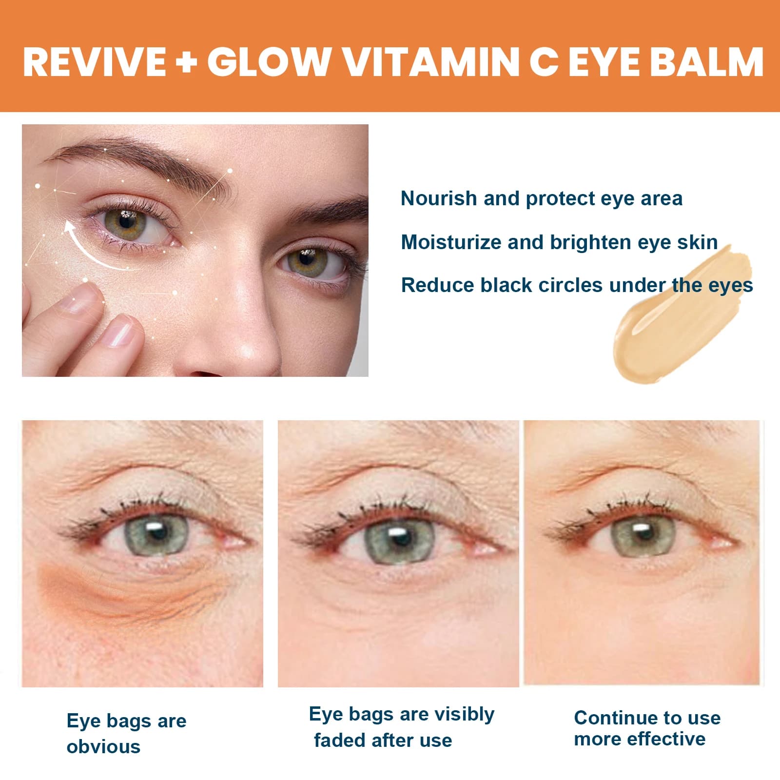 Baume pour les yeux à la vitamine C, hydratant, élimination des cernes, réduit les ridules, Anti-poches, crème éclaircissante pour les yeux