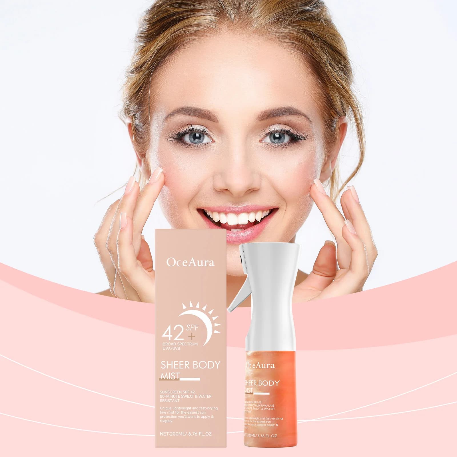 Spray solaire OceAura avec SPF42, protection anti-UV, prévention des coups de soleil, contrôle du sébum, crème solaire hydratante longue durée, résistante à l'eau 