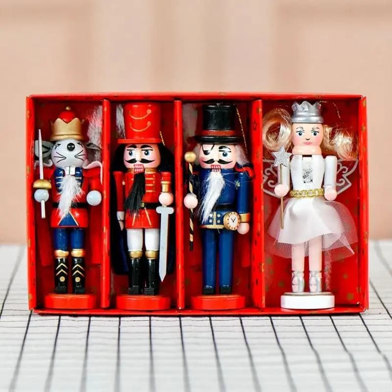 Ensemble 4 décorations casse-noisettes vacances 13 Soldats en bois avec thème garde souris 87ha