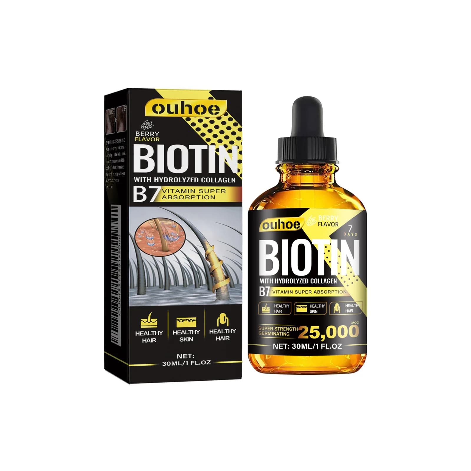 Nutrition biotine gouttes liquides huile essentielle collagène B7