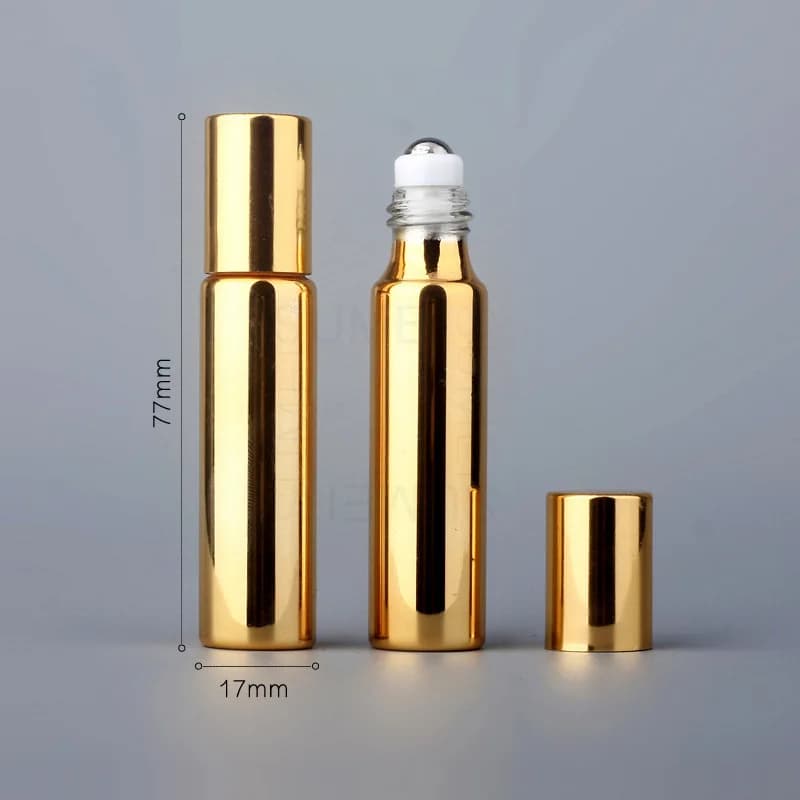 Flcopropriété Roll-On en Verre avec Boule en Acier Inoxydable pour sexuellement, Crème pour les Yeux, Huile Essentielle, Voyage HI, 10ml, Or, Argent, Noir