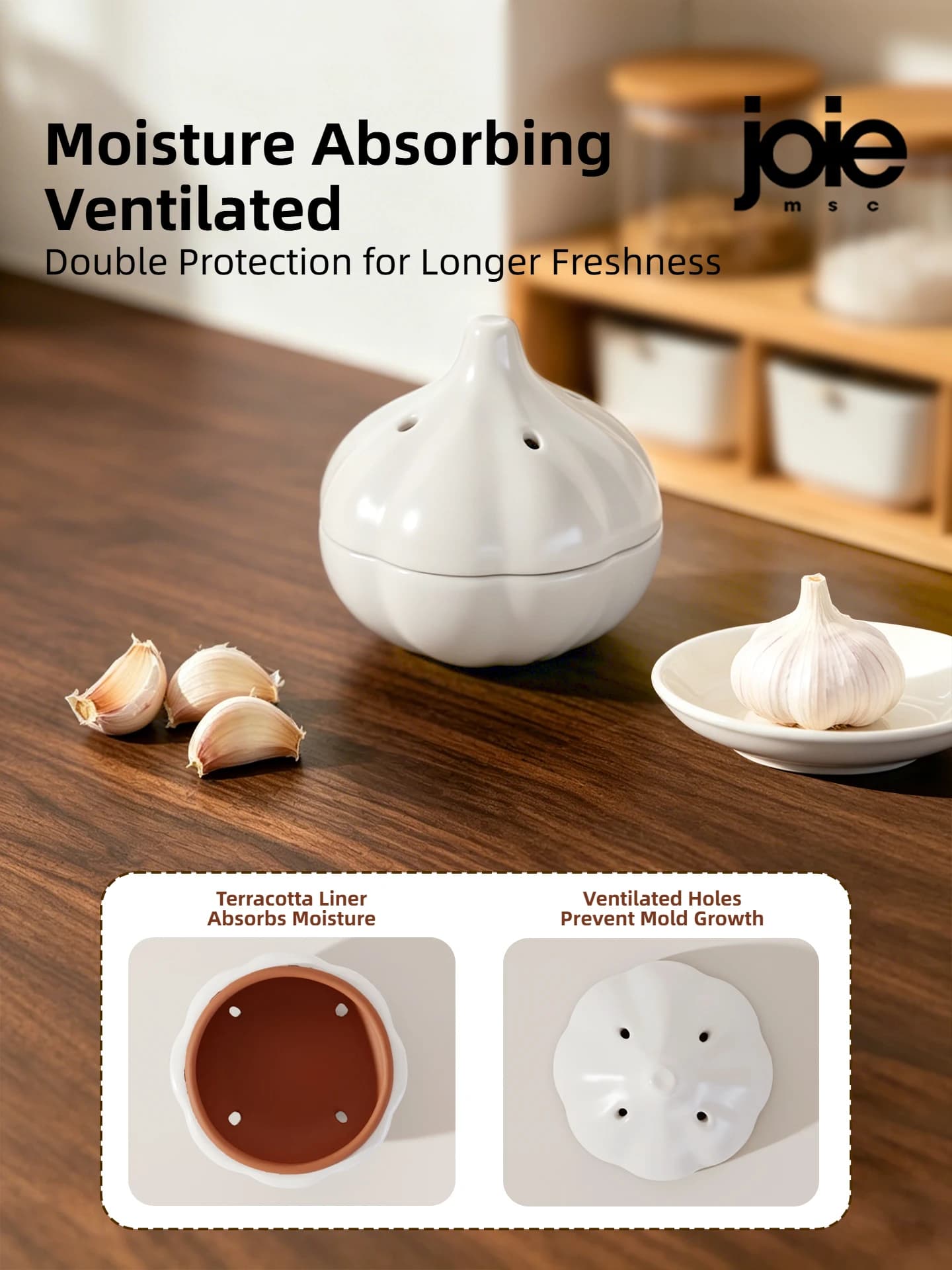 Joie – boîte de rangement d'ail, étanche à l'humidité, Anti-moisissure, Ventilation, pot de rangement en céramique, boîte de rangement pour piments et gingembre, organisateur