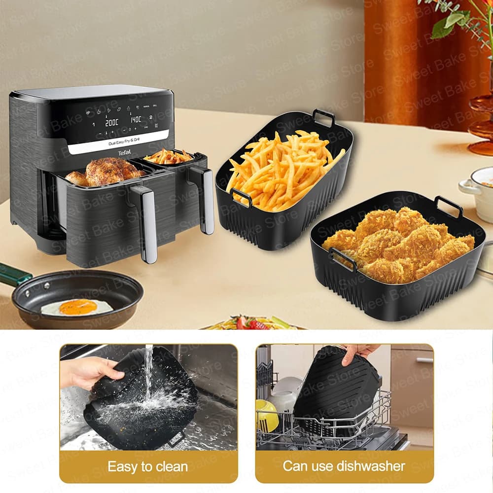 2 moules de cuisson en silicone réutilisables pour friteuse à air chaud Tefal EY9018 Dual Easy Fry 5.2/3.1L, Cecotec 5.5/3.5L, pour Lakeland 5L/3L