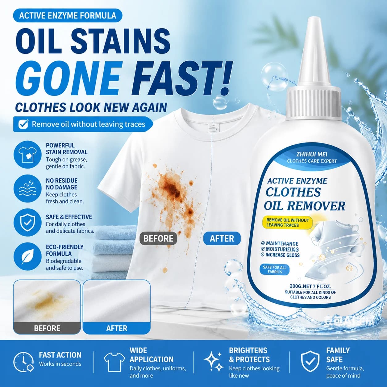 Dégraissant pour vêtements, un outil magique pour éliminer les taches d'huile sur les vêtements. Dégraissant Bio-Enzyme King, Élimine les Taches Tenaces