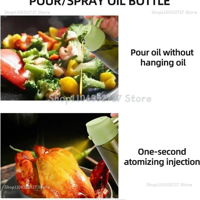 Distributeur d'huile d'olive 2-en-1 pour la cuisine - Vaporisateur et verseur d'huile vert foncé 500 ml - Support à épices