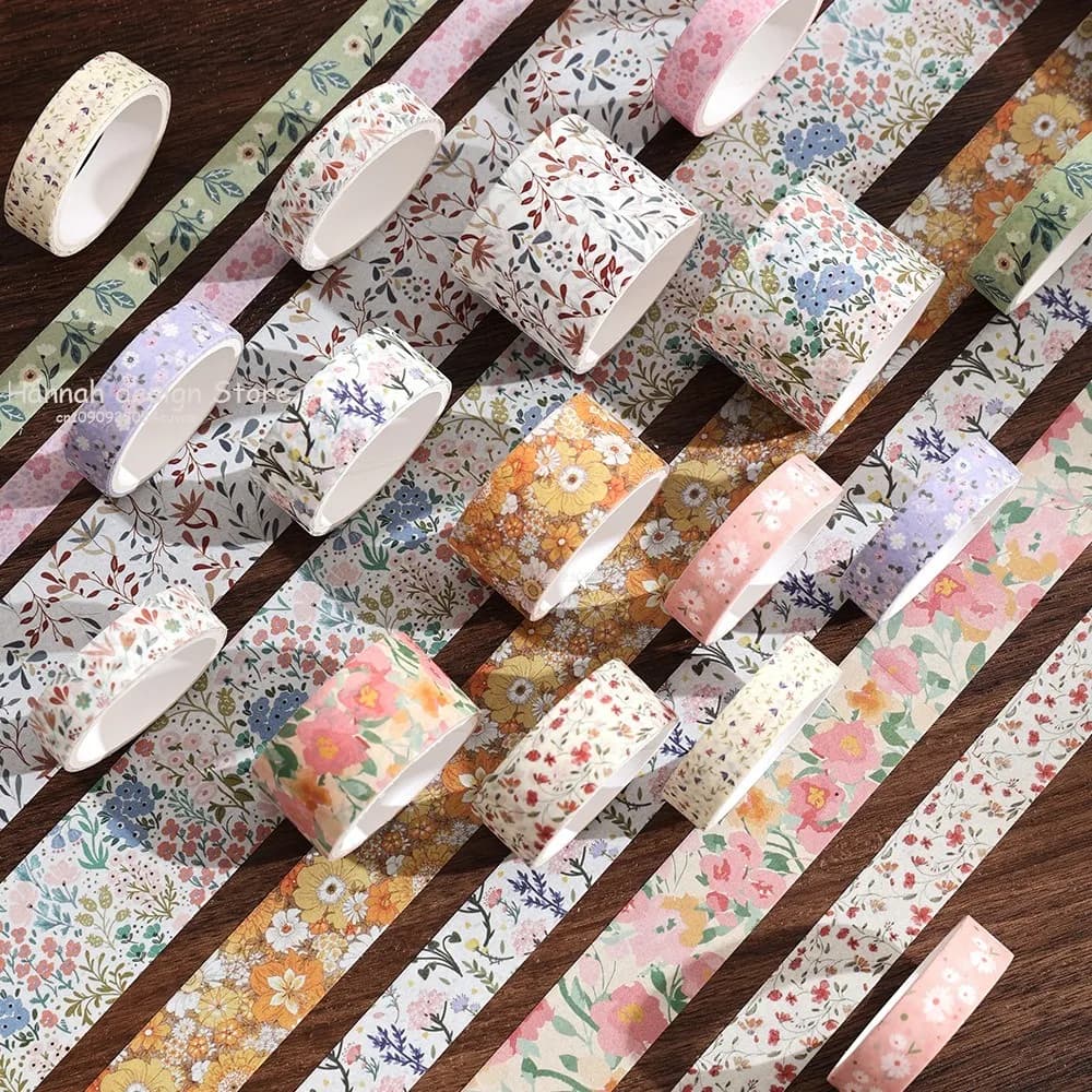 12 rouleaux de bandes Washi à fleurs, fournitures de Scrapbooking, bande Washi rétro, grille, décoration pour journal intime, Cinta Adhesiva Decorativa Washitape