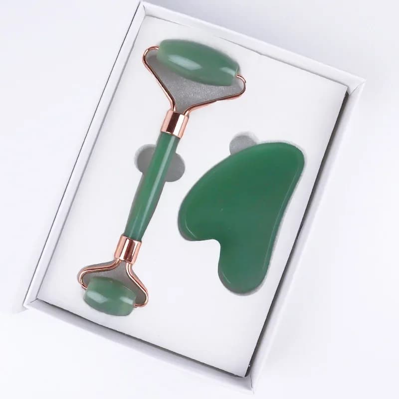 Rouleau de Jade en Quartz Rose naturel + planche à gratter, masseur Facial, rouleau en pierre de Jade Gua Sha, outil de Massage de Lifting du visage, soins de la peau