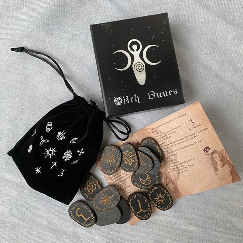 Ensemble de runes de sorcière mystique, 13 pièces, pierres de rune en bois avec symboles, outils de Divination, lettres Viking nordiques, Kit de méditation de guérison