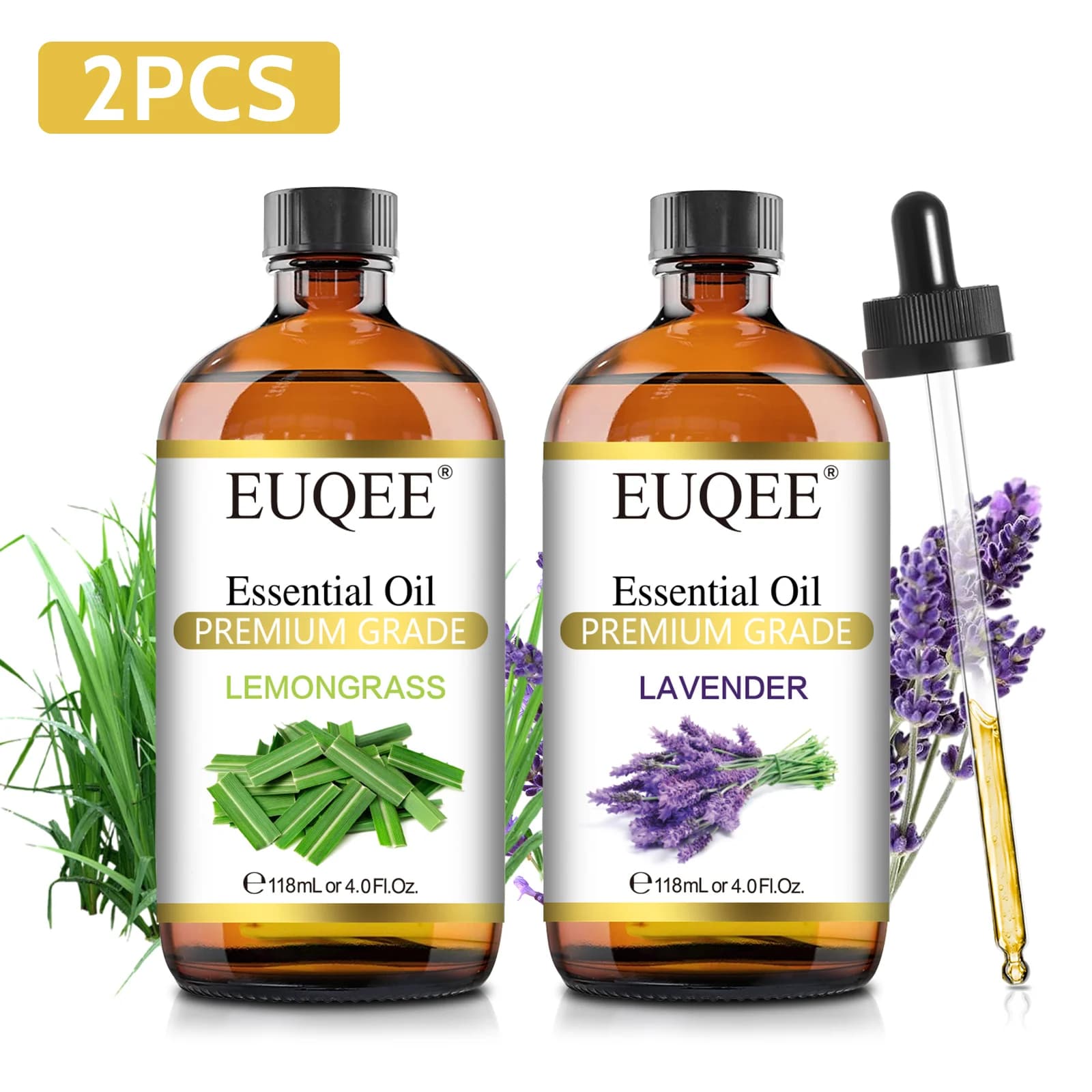 EUQEE 118ML huiles essentielles de lavande, jasmin, Eucalyptus, vanille, menthe poivrée, avec compte-gouttes en verre pour humidificateur, fabrication de bougies