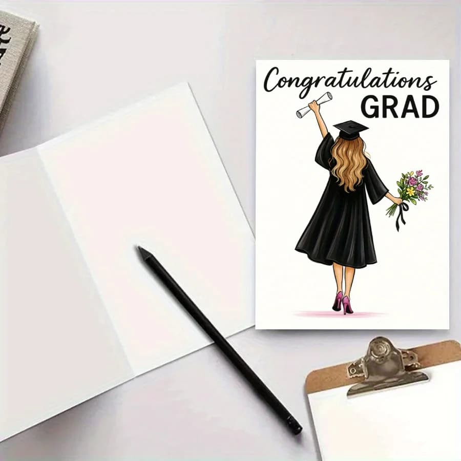 1 élégante carte de félicitations pour la remise des diplômes, avec un motif floral et le texte « Félicitations pour la remise des diplômes »