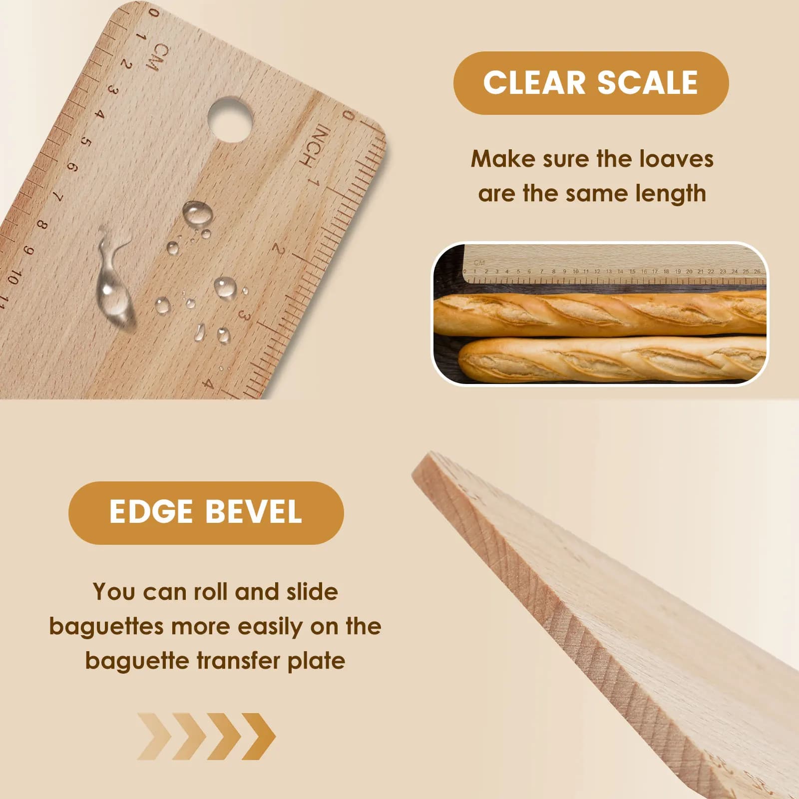 Peau de transfert de pain, planche à retournement de pain français, plateau de service de pain de hêtre, pain de tarte en bois, planche à retournement, outils de cuisson