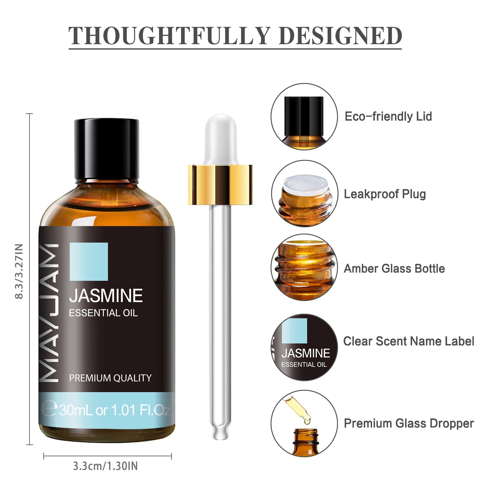 MAYJAM-Diffuseur d'arômes, 30ml, huile au jasmin, vanille, myrrhe, thym, Patchoumovie, citronnelle, château essentiel pur naturel pour bougies et savons