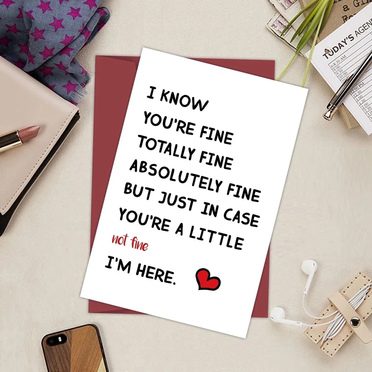 Tu es entièrement bien, je suis là pour toi, carte d'encouragement pour lui/elle, carte de vœux amusante, idée cadeau pour mari, femme, famille