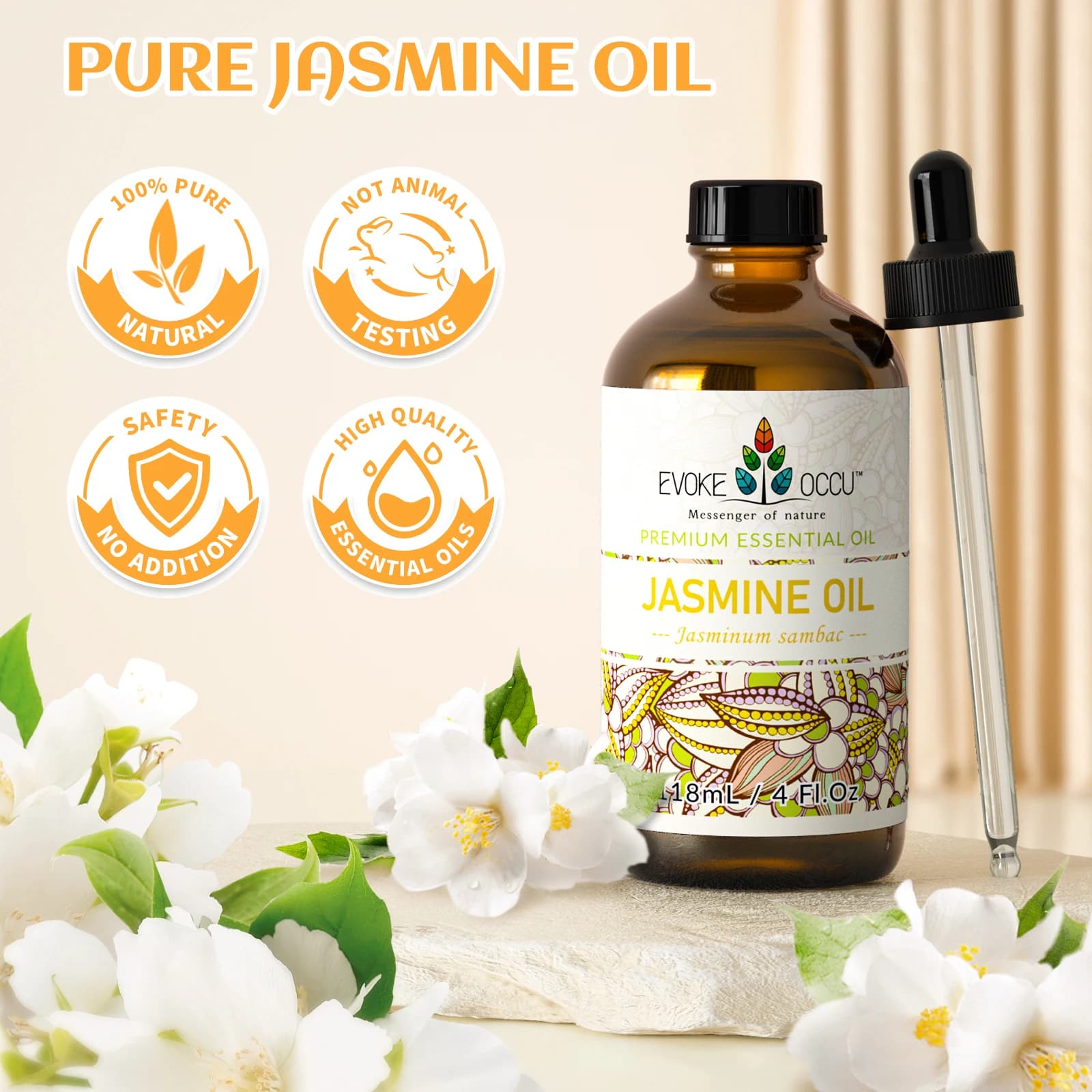 EVOKE OCCU-Château essentiel au jasmin, 118ML/4 Fl.Oz. Huile végétale de qualité supérieure pour diffuseur, supporter ficateur, peau, massage, bougie Regina Executive