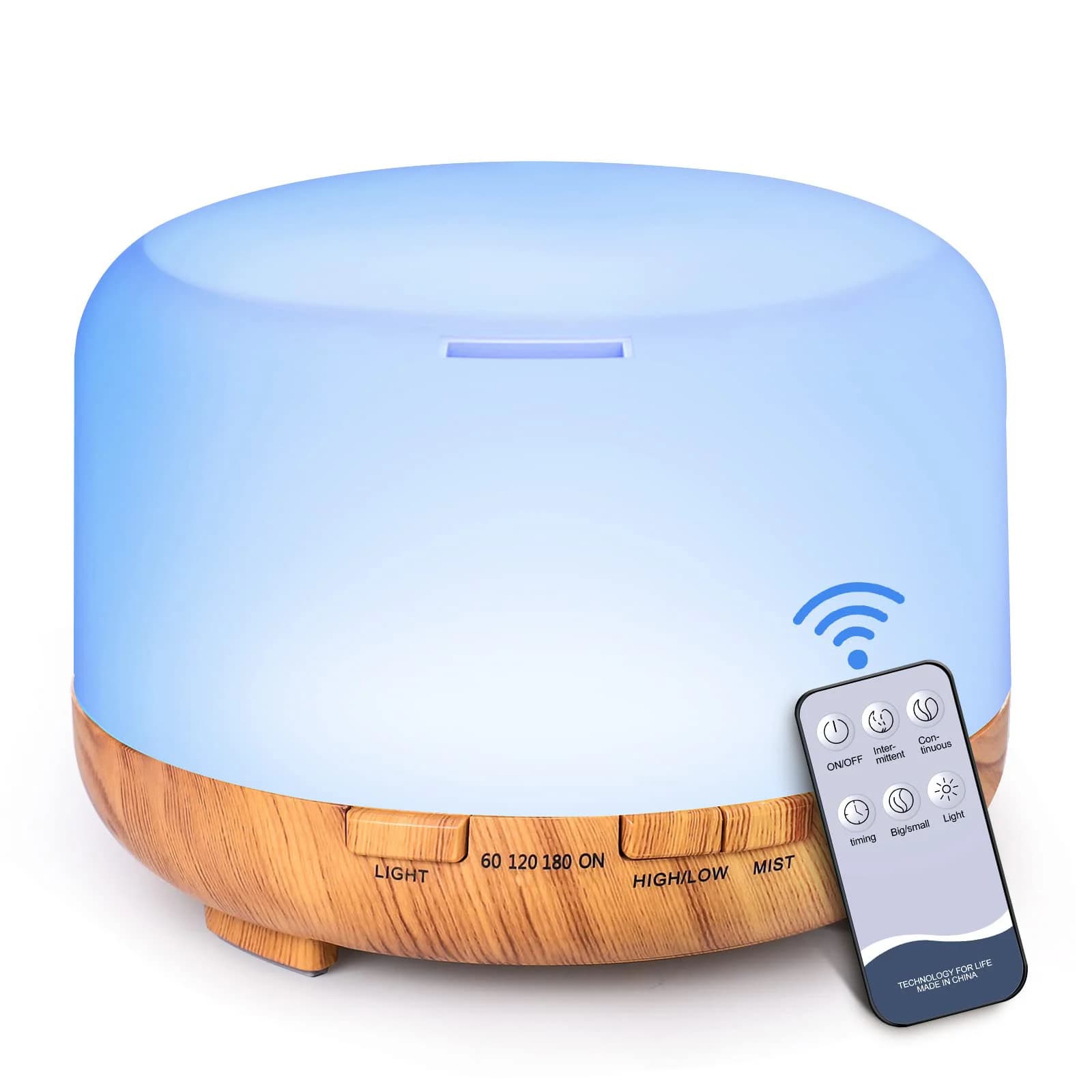 Diffuseur d'arôme 500ML (6 huiles en option), humidificateur diffuseur d'aromathérapie d'huile essentielle 5V 2A avec télécommande