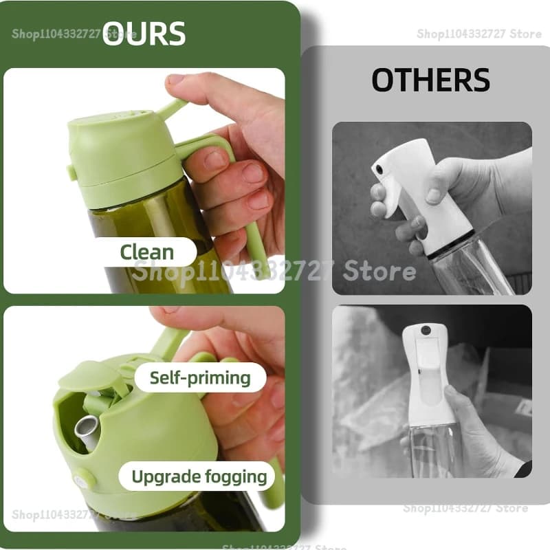 Distributeur d'huile d'olive 2-en-1 pour la cuisine - Vaporisateur et verseur d'huile vert foncé 500 ml - Support à épices