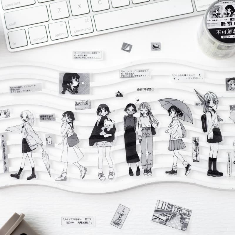 2 m/rouleau Kawaii japonais noir et blanc manga style PET ruban découpé bricolage décoration scrapbook journal album papeterie autocollant