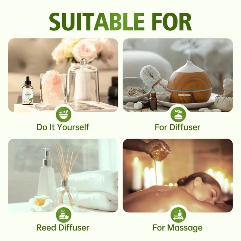 Huile essentielle de jasmin, huile de soin pour la peau du visage, huile hydratante pour le corps, huile de massage, huile essentielle d'aromathérapie, parfum durable