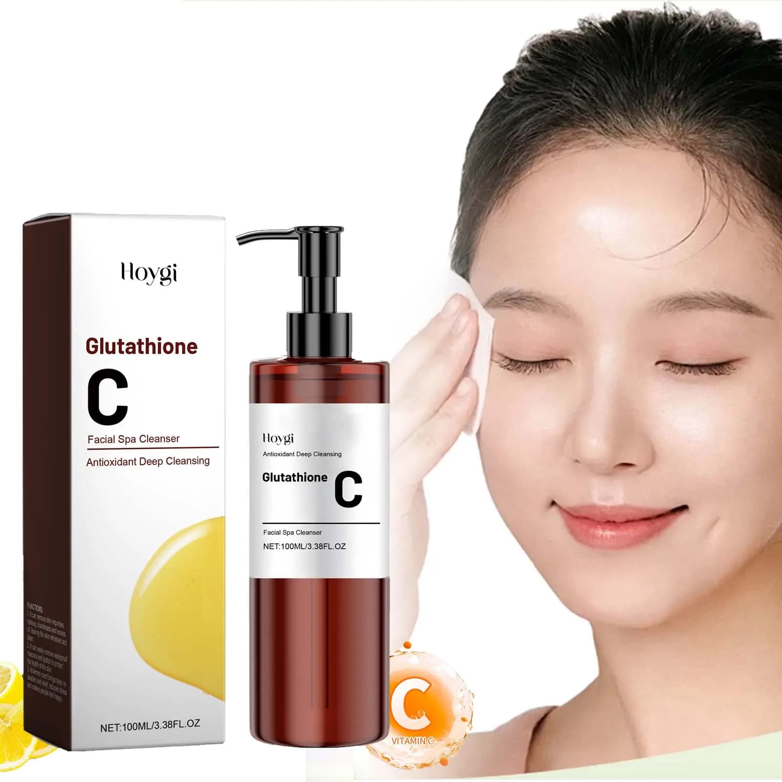 Huile nettoyante à la vitamine C, démaquillante, nettoyage en profondeur des pores, élimination des points noirs, huile nettoyante lisse et rafraîchissante Non grasse