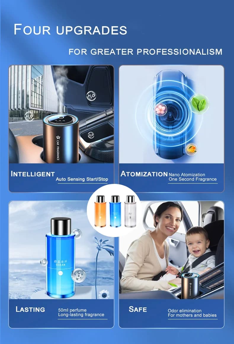Diffuseur de parfum de voiture diffuseurs d'air de voiture intelligente Concentration réglable 50ml diffuseur d'huile essentielle parfum de voiture Rechargeable