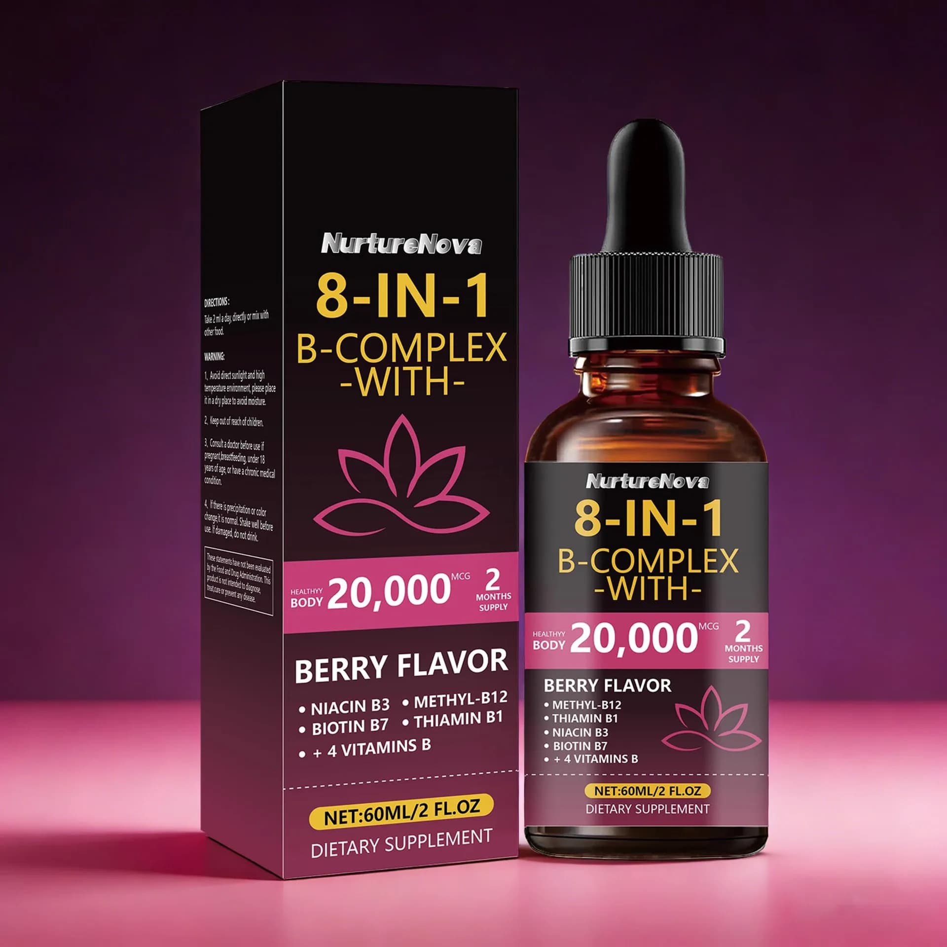 Offre Spéciale : Gouttes Liquides de Vitamines du Complexe B 8-en-1 – Mélange Multi-nutriments pour Booster l'Énergie, Soutenir le Métabolisme et Soin Quotidien