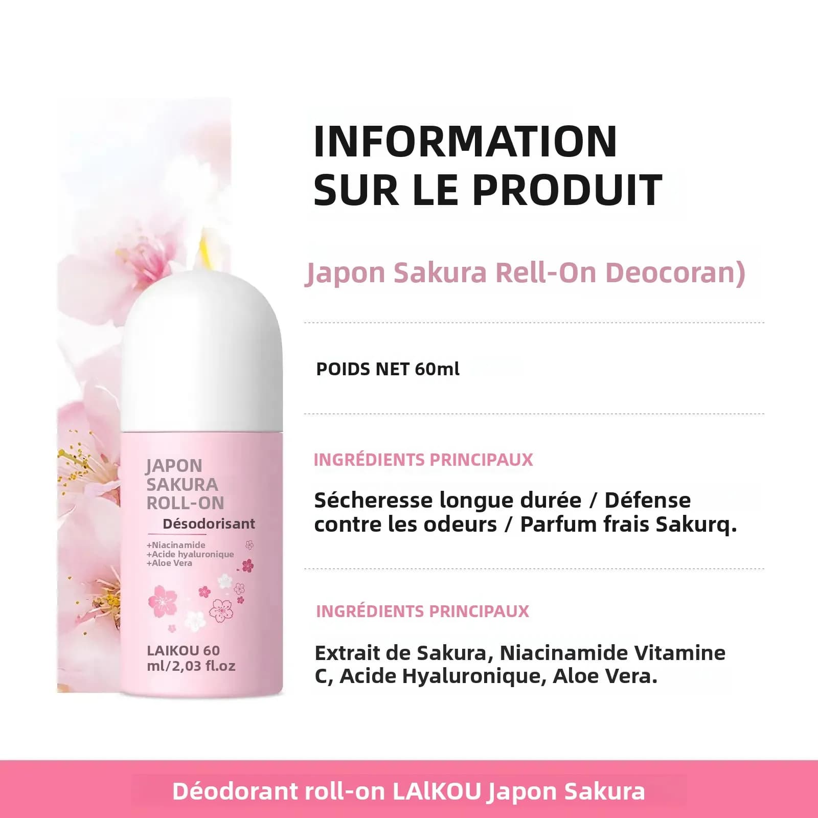Déodorant japonais Sakura Roll On 60ml