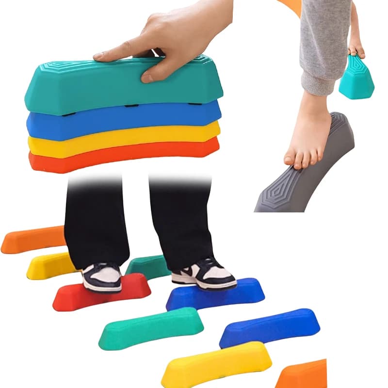 Pierres sensorielles pour enfants, pierres de rivière antidérapantes arc-en-ciel, parcours d'obstacles, jouets d'entraînement de coordination pour l'intérieur