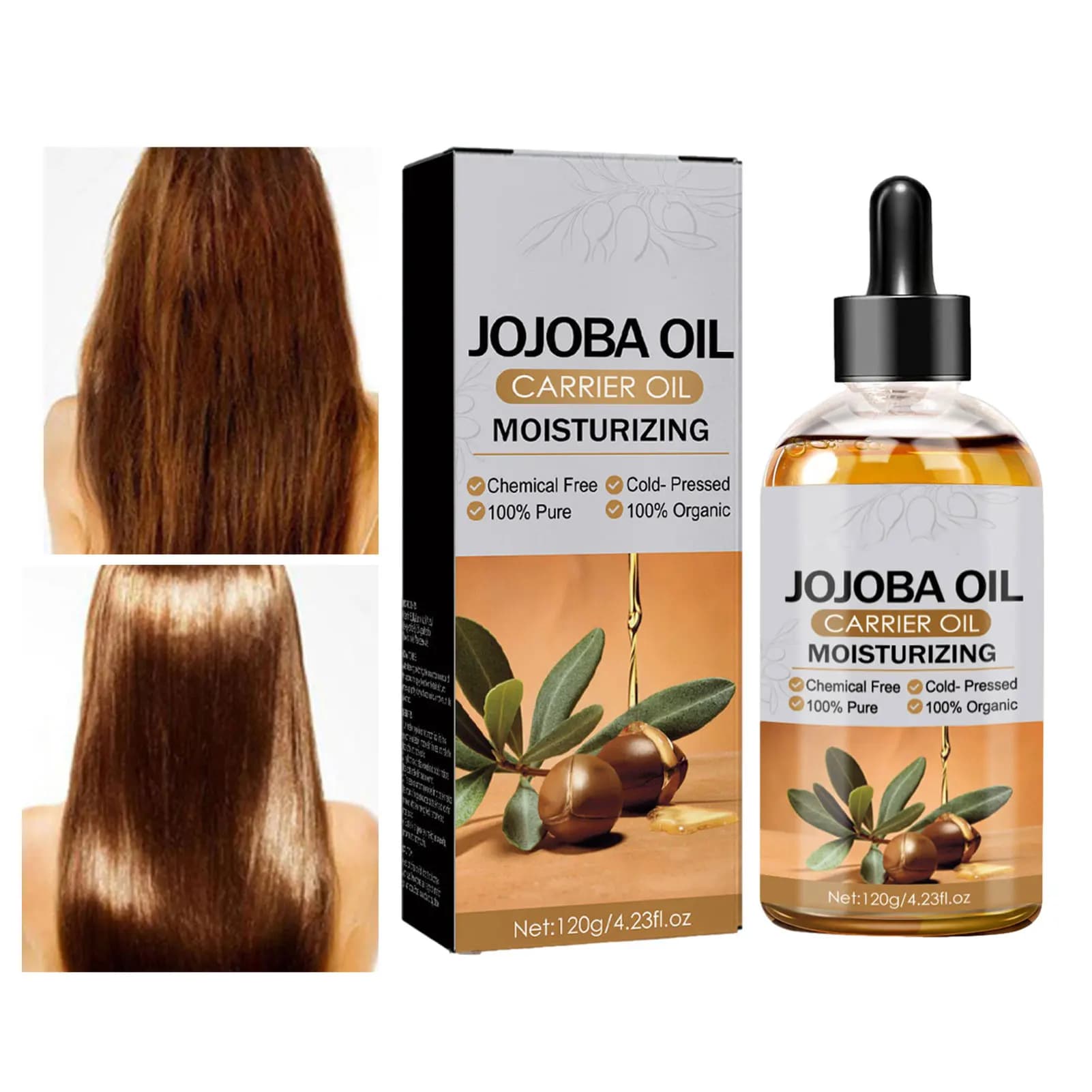 Huile de jojoba douce pour cheveux, 120g, anti-chute, croissance rapide, prévention de la calvitie
