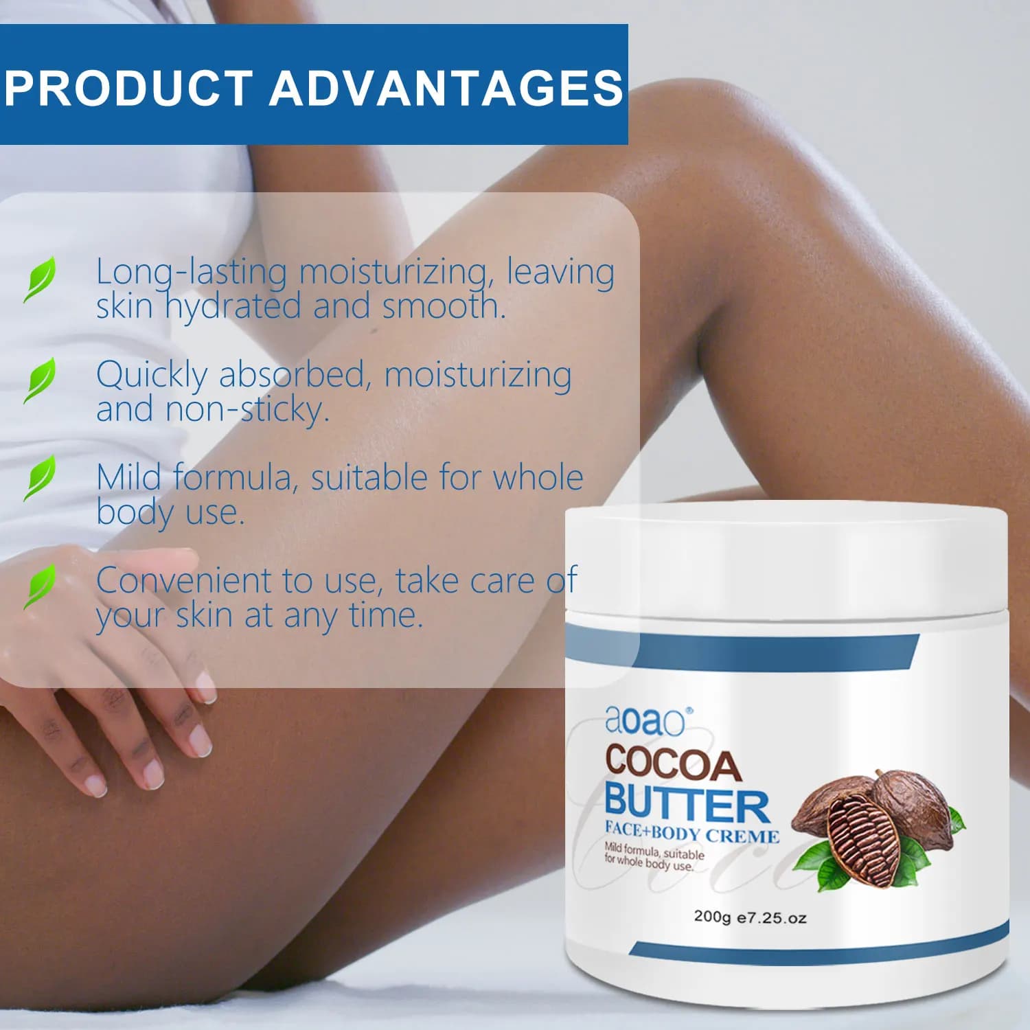 Crème pour le corps au beurre de karité - Formule au beurre de coco et au cacao, adaptée à tous les types de peau, hypoallergénique à la vitamine E