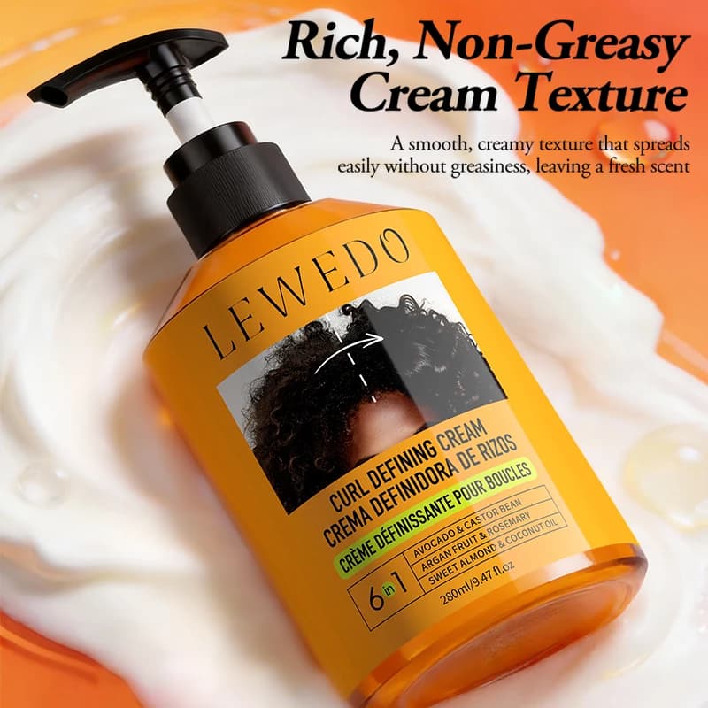 Crème pour cheveux bouclés 280 ml, huile de ricin noire, crème hydratante pour le coiffage des cheveux, crème lissante pour cheveux, anti-frisottis, crème définissante pour cheveux ondulés