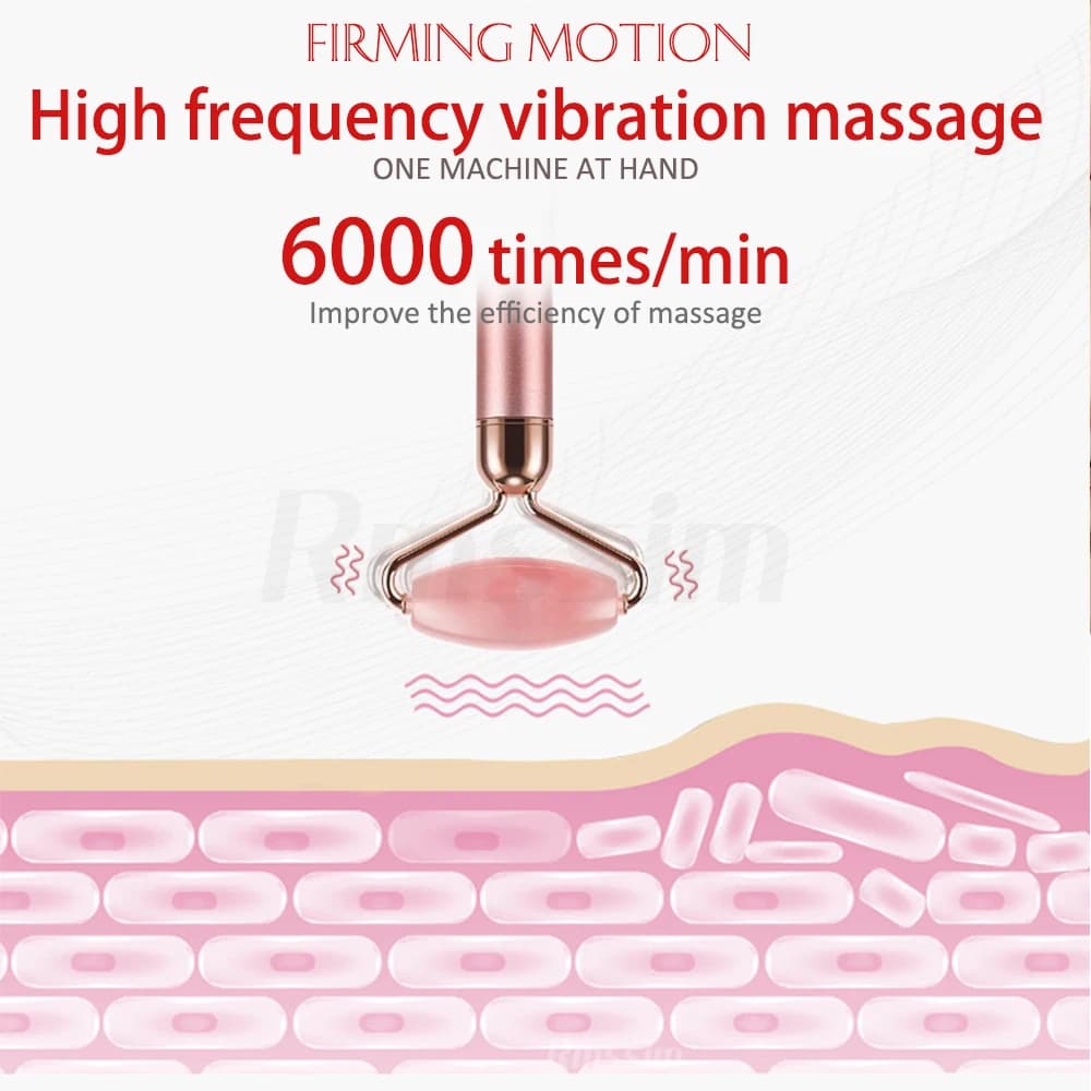 Nouveau masseur électrique vibrant à rouleau de Jade pour minceur Lifting du visage Quartz Rose 3D