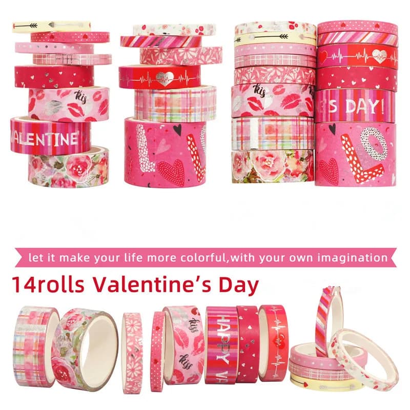 10-21 rouleaux de ruban Washi d'amour de noël, autocollant de masquage en feuille d'or, matériel de Collage, ensemble de rubans décoratifs pour Scrapbooking, pour la saint-valentin