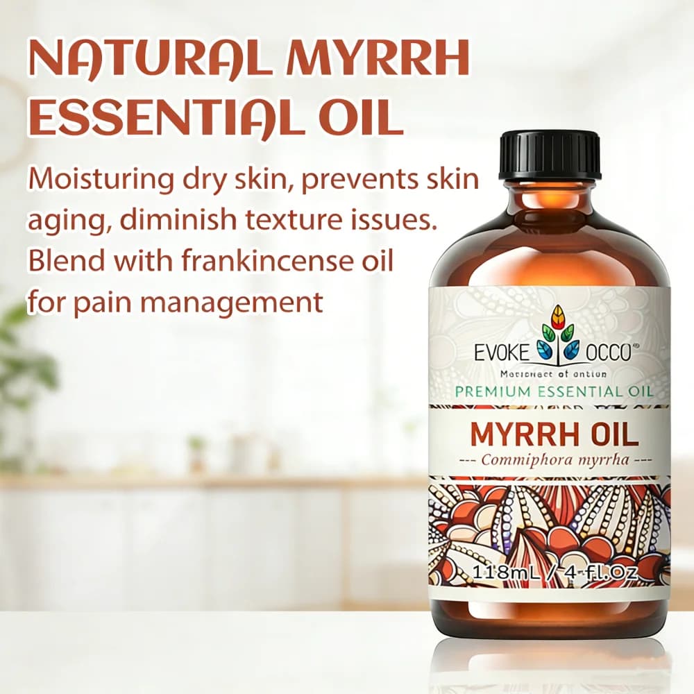 Huiles essentielles d'encens de Myrrhe EVOKE OCCU, 118 ml/4 fl.oz. Huile de Myrrhe Pure pour le Soulagement Corporel, Soin de la Peau, Humidificateur, Massage, Fabrication de Bougies et de Savons
