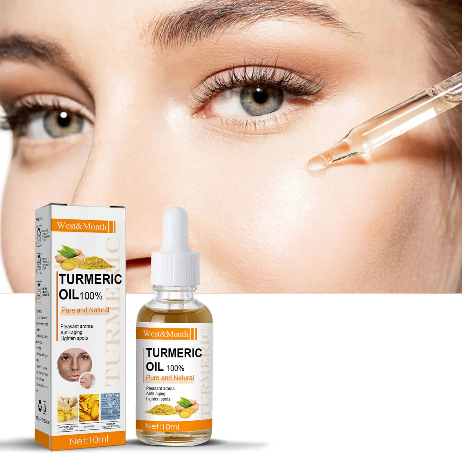 Huile d'essence de curcuma, raffermissante, estompe les ridules, éclaircit le teint de la peau, élimine la mélanine, huile de sérum pour le visage hydratant en profondeur