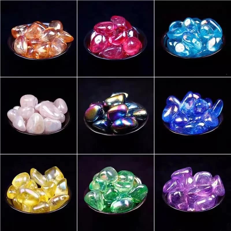 Pierre de cristal naturel roulée en vrac, gravier de quartz Aura, guérison Reiki, galvanoplastie polie, décor d'aquarium à la maison, ange