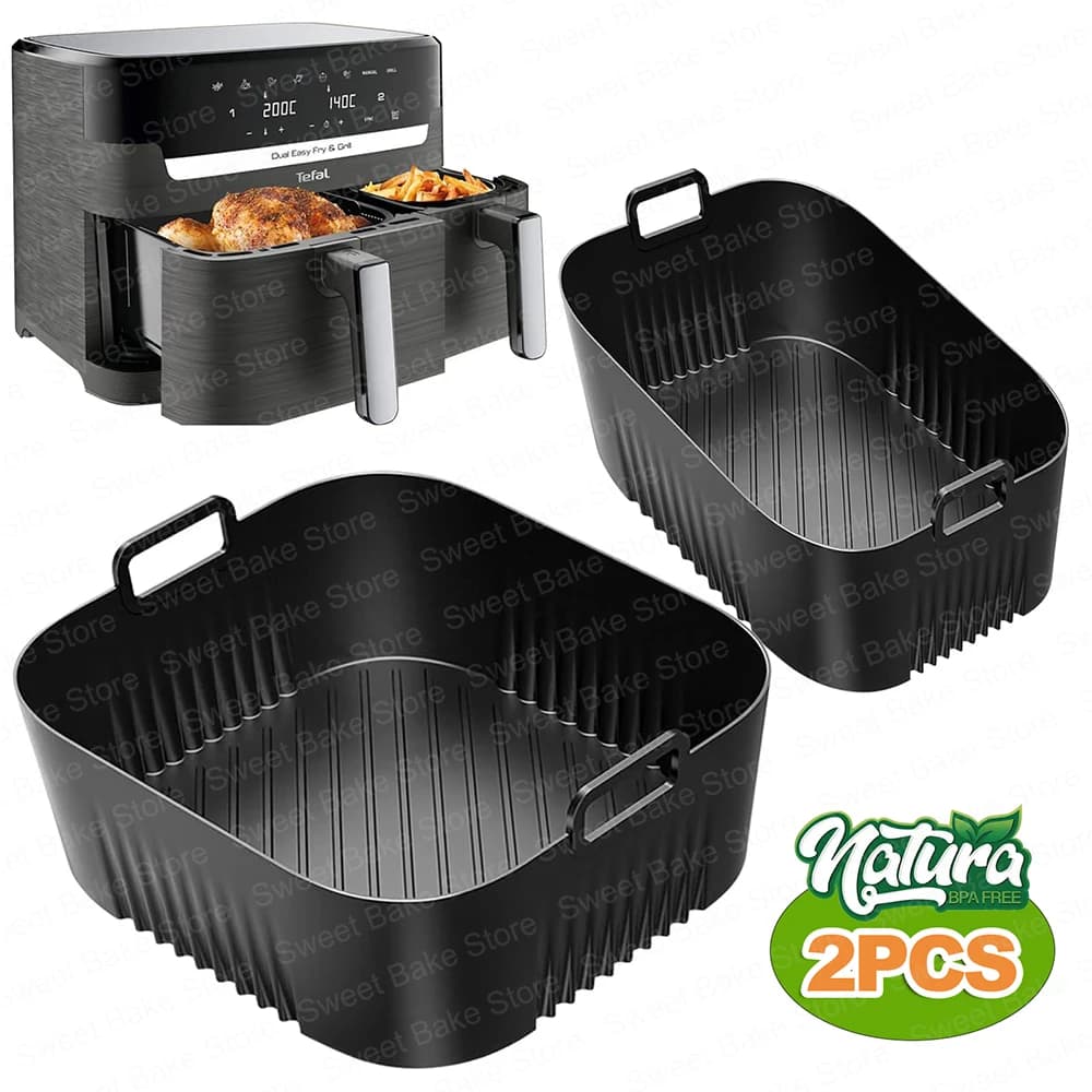 2 moules de cuisson en silicone réutilisables pour friteuse à air chaud Tefal EY9018 Dual Easy Fry 5.2/3.1L, Cecotec 5.5/3.5L, pour Lakeland 5L/3L