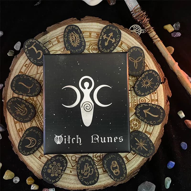 Ensemble de runes de sorcière mystique, 13 pièces, pierres de rune en bois avec symboles, outils de Divination, lettres Viking nordiques, Kit de méditation de guérison