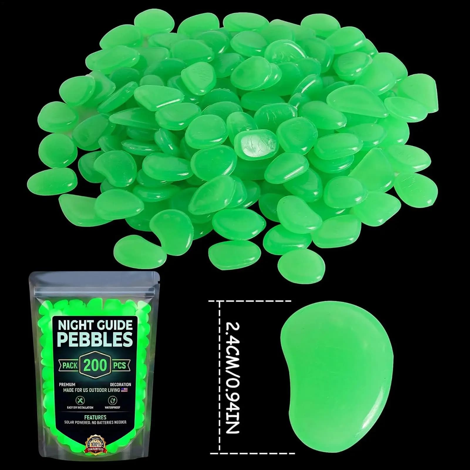 200 pièces de galets lumineux pour jardin, pierres lumineuses pour aménagement extérieur, galets pour cour, allée, aquarium