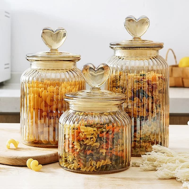 Bouteille en verre coeur ambré