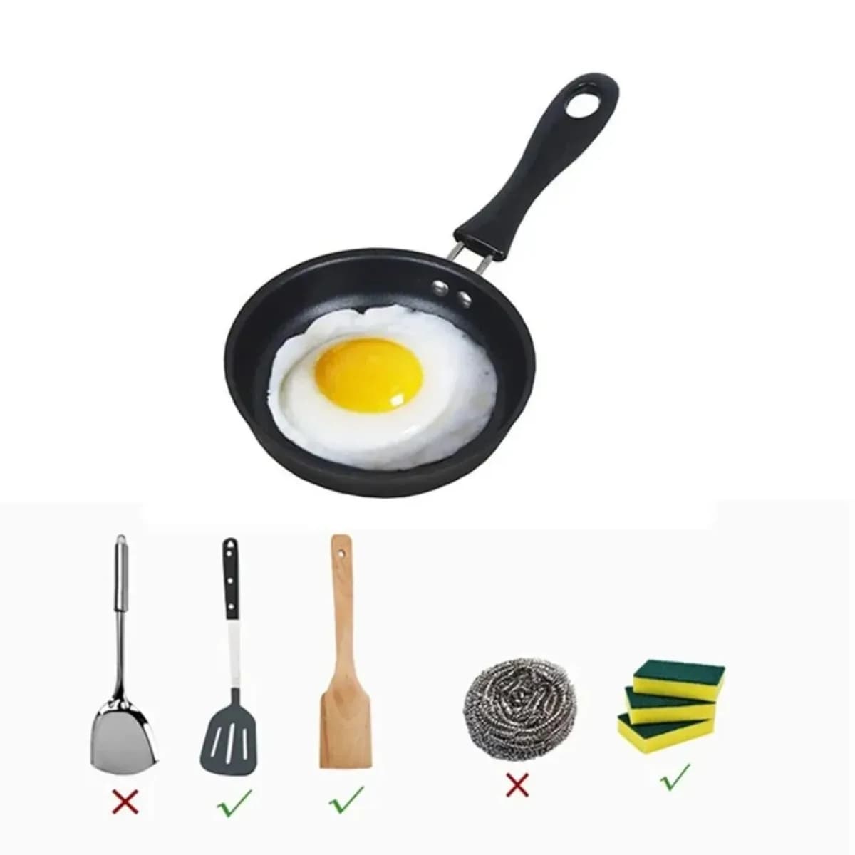 Mini poêle à frire portable avec poignée, idéale pour les œufs, les omelettes, les crêpes, les steaks, durable pour la maison, le camping et la cuisine